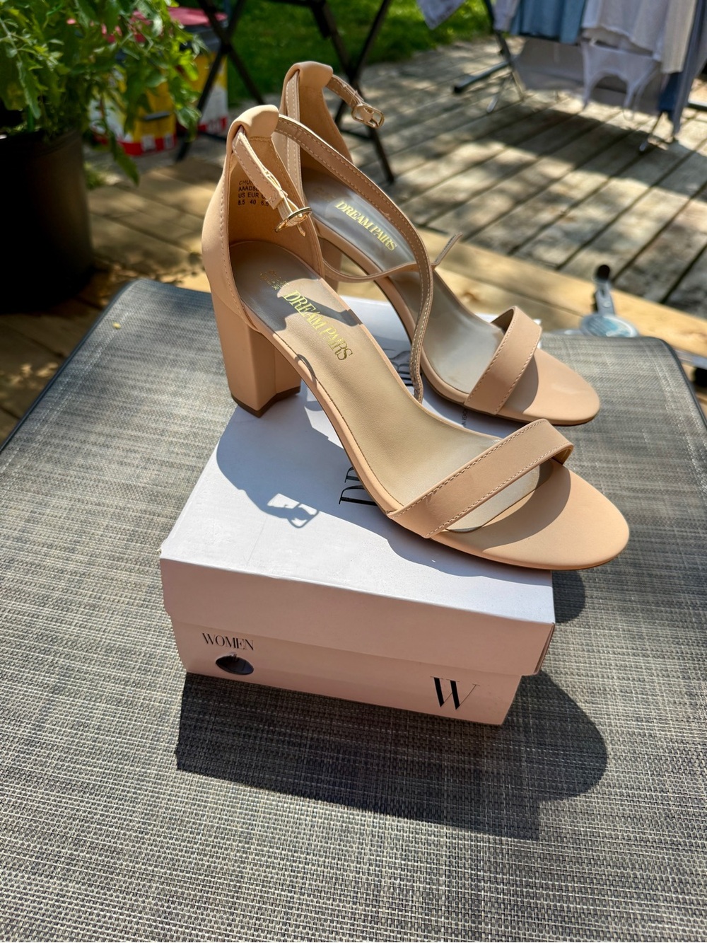 Women's Nude Block Heel Sandals with Ankle Strap